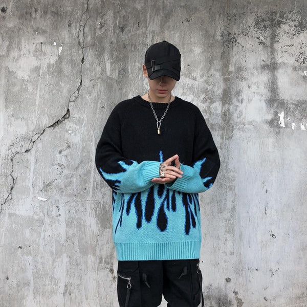 Retro Blue Flame Sweater - Buy Techwear Fashion Clothing Scarlxrd Ha3xun Store