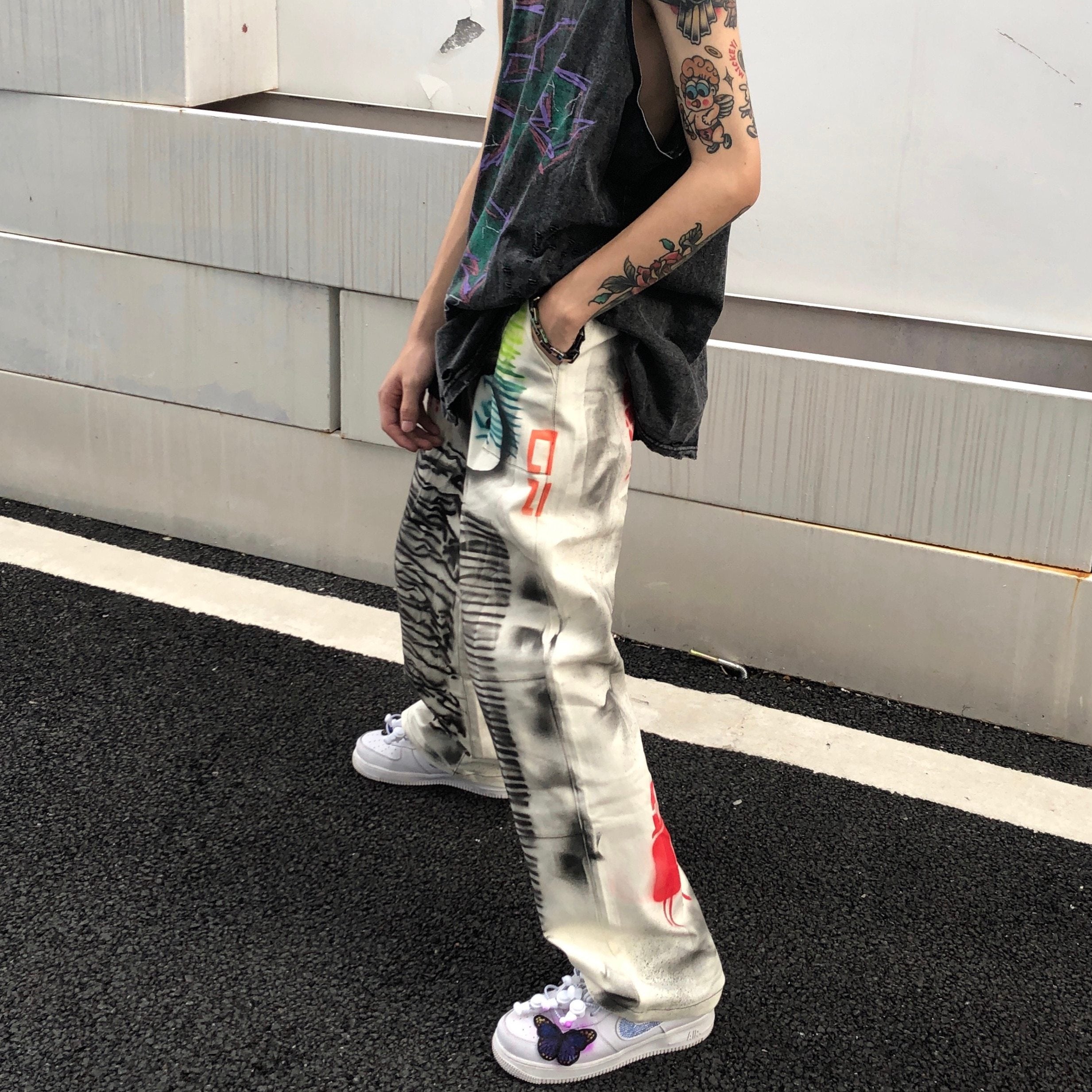 CUSTOM GRAFFITI PANTS - buy techwear clothing fashion scarlxrd store pants hoodies face mask vests aesthetic streetwear