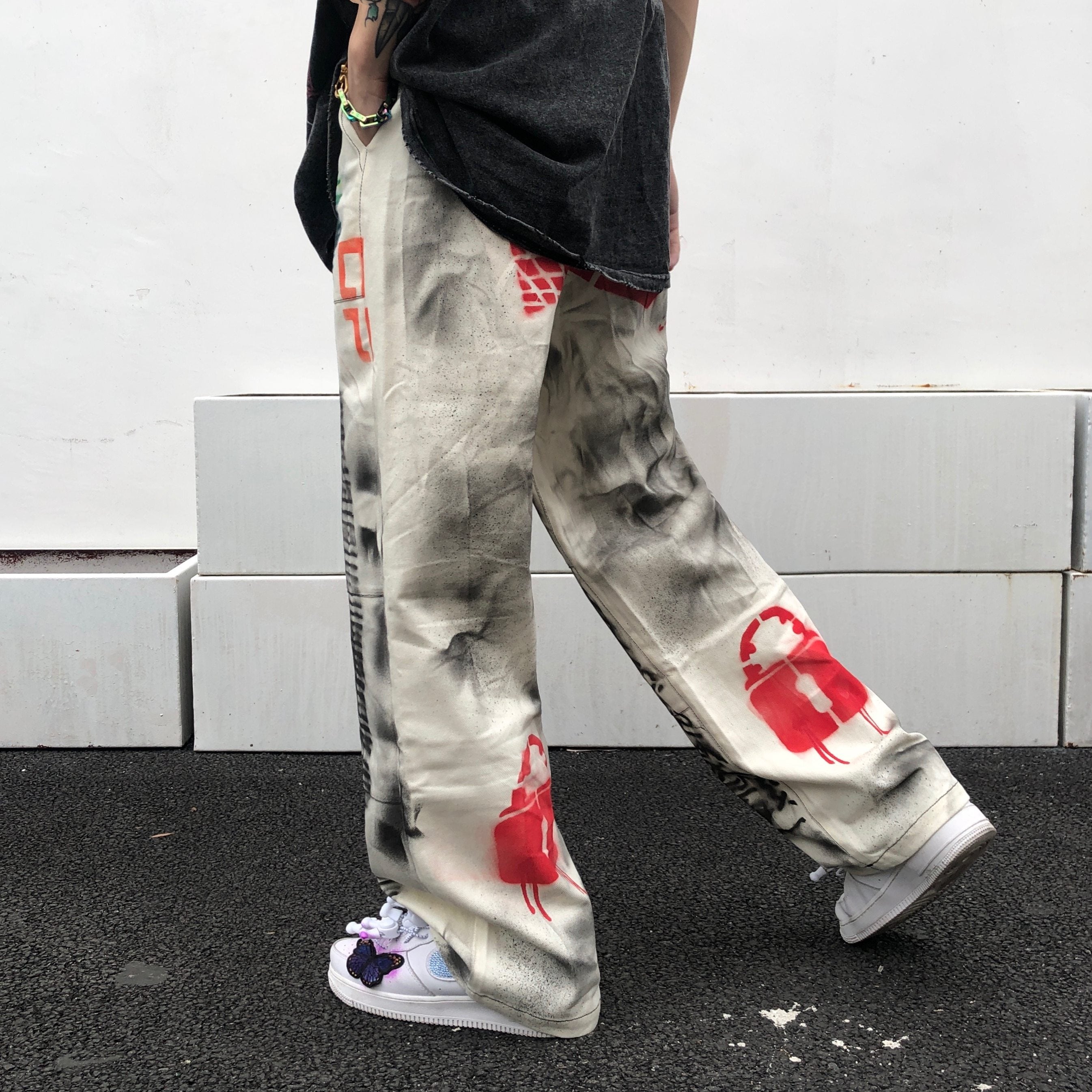 CUSTOM GRAFFITI PANTS - buy techwear clothing fashion scarlxrd store pants hoodies face mask vests aesthetic streetwear