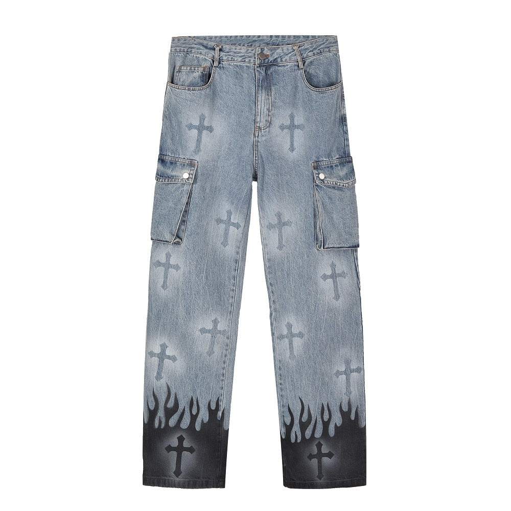 Flames And Crosses Jeans