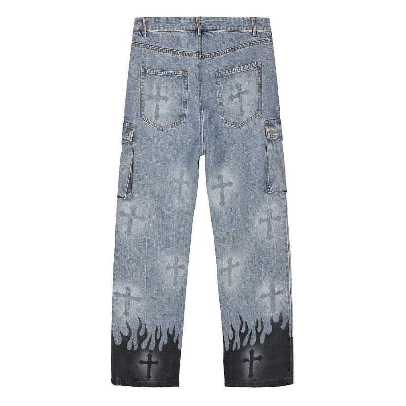 Flames And Crosses Jeans