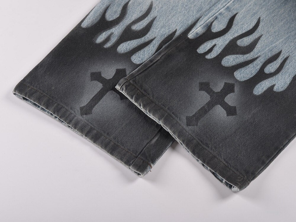 Flames And Crosses Jeans